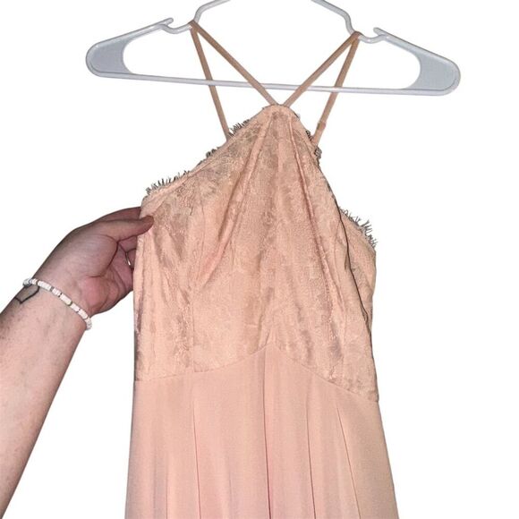 Lulu’s Dresses & Skirts - Lulu’s Women's Pink Chiffon Maxi Dress M Halter Formal Lace Detail